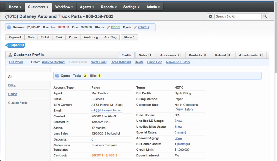 screenshot of Rev.io Billing